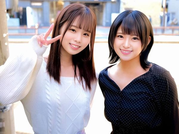 ＜素人ナンパ＞貧乳＆巨乳の痴女JDが友達同士でハーレム企画に挑む！童貞クンと混浴し絶倫3Pで連続射精×連続中出し！
