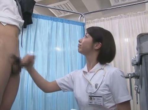 ドキドキの検診室で、美しき看護師の手によって、男社員の秘所が刺激されていく！悶絶の瞬間、熱いポコチンが溢れ出す！